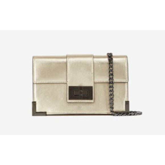 NWT The Kooples‎ Small Emily Champagne Gold Leather Clutch Wallet Chain Strap - Picture 1 of 10